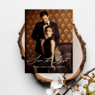 Postal Elegante Script Photo Wedding Guardar la fecha