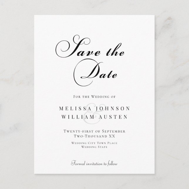 Postal Elegante Script Wedding Save the Date (Anverso)