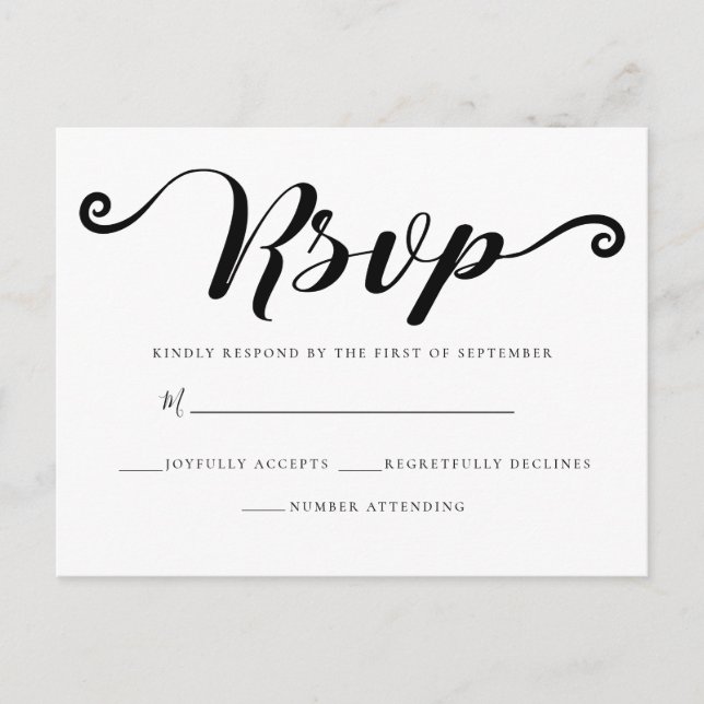 Postal Elegante Sencillo RSVP Blanco Y Negro (Anverso)