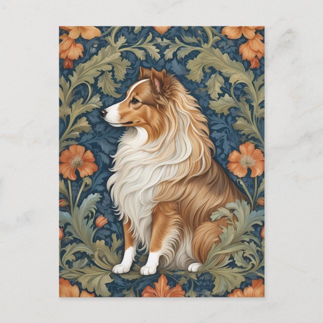 Postal Elegante Sheepdog de Shetland William Morris inspi (Anverso)