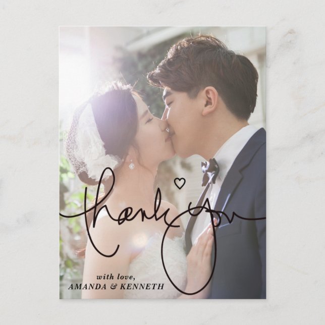 Postal Elegante simple 1 Boda de fotos Gracias (Anverso)