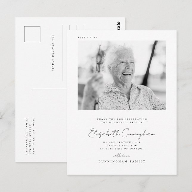 Postal Elegante Simple Moderno Chic Funeral Memorial Foto (Anverso / Reverso)