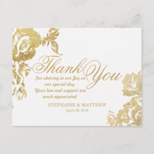 Postal Elegante Simple Rosa Floral Dorado Gracias