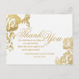Postal Elegante Simple Rosa Floral Dorado Gracias
