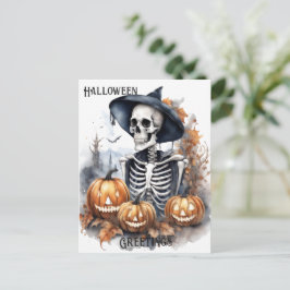 Postal Elegante Skeleton Halloween acuarela
