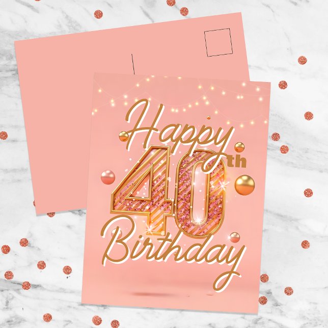 Postal Elegante Sparkling Soft Pink & Gold 40 cumpleaños (Subido por el creador)