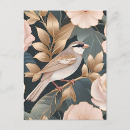 Postal Elegante Sparrow Dusty Floral rosa y dorada