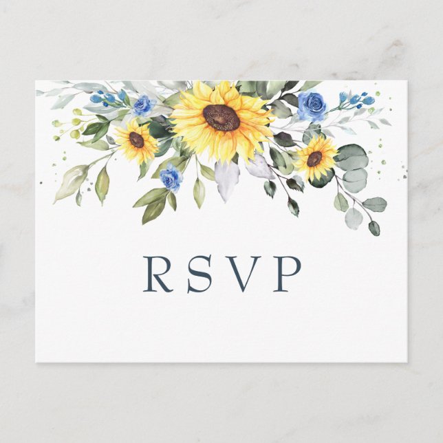 Postal Elegante Sunflowers Eucalyptus Floral Wedding RSVP (Anverso)