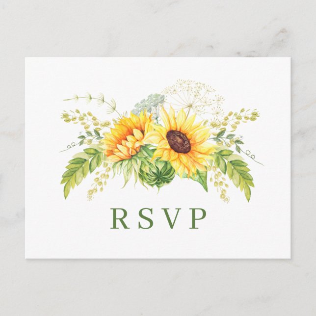 Postal Elegante Sunflowers Eucalyptus Floral Wedding RSVP (Anverso)