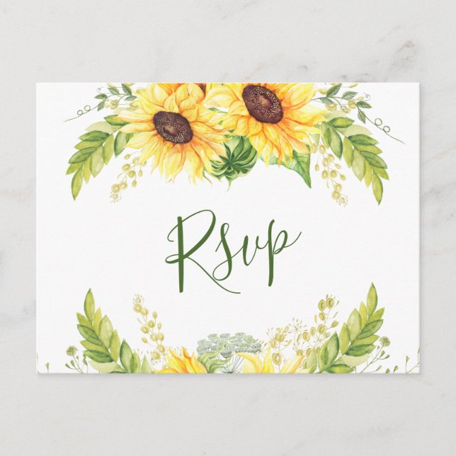 Postal Elegante Sunflowers Eucalyptus Floral Wedding RSVP (Anverso)