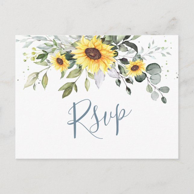 Postal Elegante Sunflowers Eucalyptus Floral Wedding RSVP (Anverso)