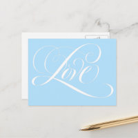 Elegante Swirly Calligraphy LOVE Boda Azul
