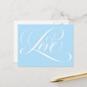 Postal Elegante Swirly Calligraphy LOVE Boda Azul