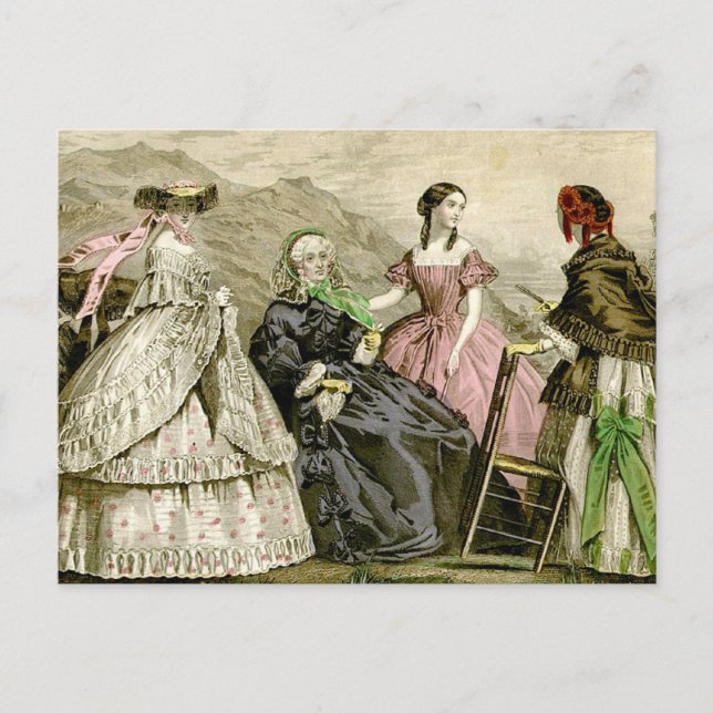 Postal Elegante tablero de moda de la época victoriana (Anverso)
