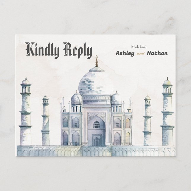 Postal Elegante Taj Mahal Typology Watercolor Boda (Anverso)