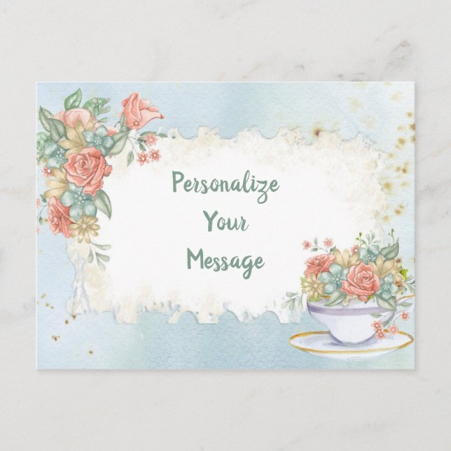 Postal Elegante Té Floral Vintage personalizado (Anverso)