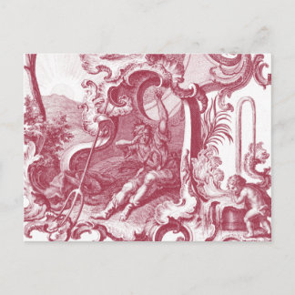 Postal Elegante tela de Jouy francesa antigua roja estilo