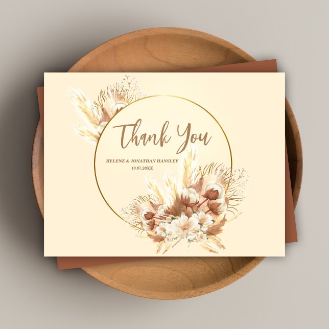 Postal Elegante Terracotta Boho Boda Floral Gracias (Elegant Terracotta Boho Floral Wedding Thank You Postcard)
