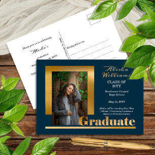 Postal Elegante Texto Dorado Graduado 1 Foto Dk Verde
