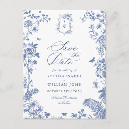 Postal Elegante Toile de Francia Azul Bodas Save the Date