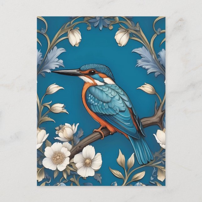 Postal Elegante Turquoise Kingfisher Bird Floral (Anverso)