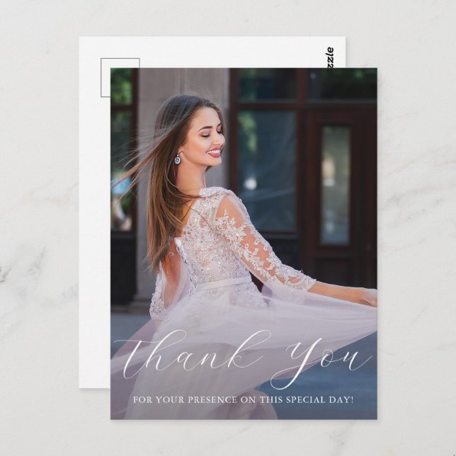 Postal Elegante Una Foto Guión Quinceanera Floral Rosa (Anverso / Reverso)