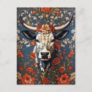 Postal Elegante Vaca Nguni Inspirada por William Morris