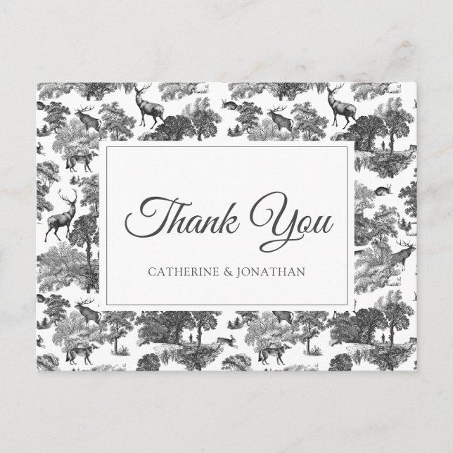 Postal Elegante venado de tela blanca negra (Anverso)