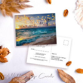 Postal Elegante verano Sunset Tropical Beach Wedding RSVP