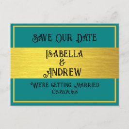 Postal Elegante Verde azulado moderno y Boda de Oro Salve