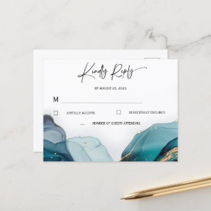 Postal Elegante Verde azulado y Gold RSVP