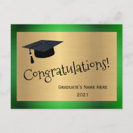 Postal Elegante Verde Dorado Gorra Felicitaciones Graduac