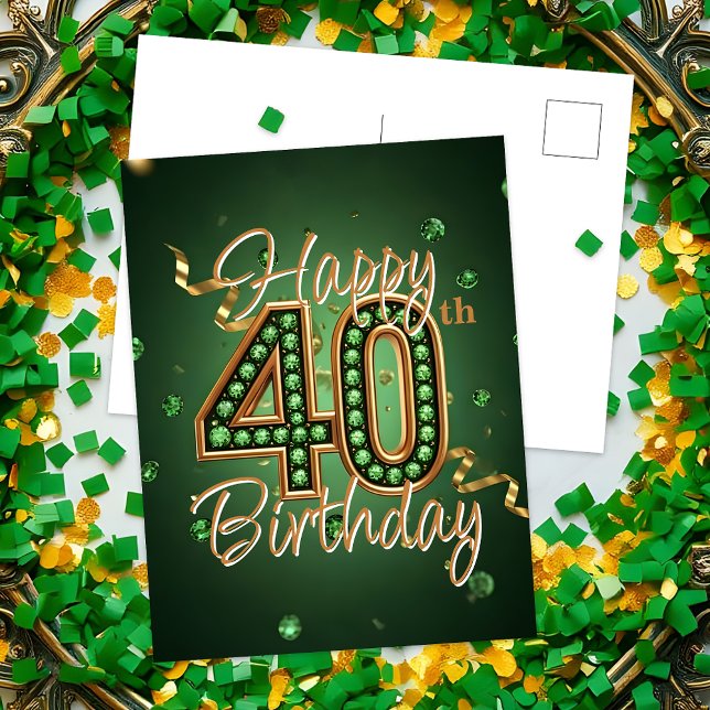 Postal Elegante verde esmeralda y oro 40 cumpleaños (Subido por el creador)