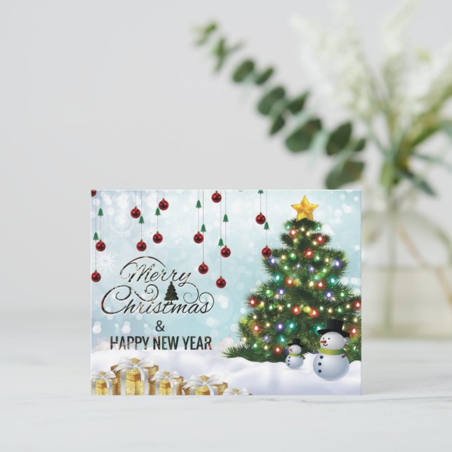 Postal Elegante Verde, plata Feliz Navidad (Anverso de pie)