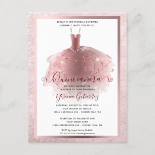 Postal Elegante vestido de Quinceañera en rosa oro