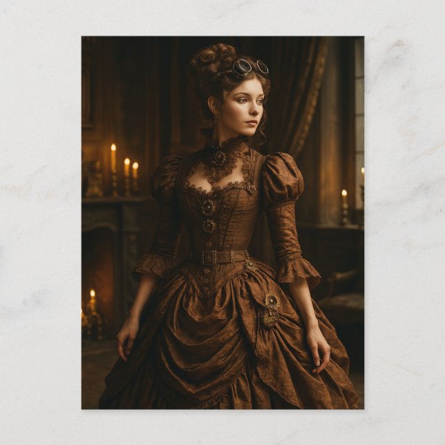 Postal Elegante victoriana Steampunk en Brown (Anverso)