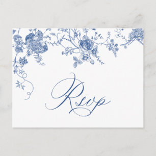 Postal Elegante victoriano Blue French Floral Wedding RSV