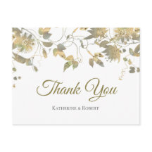 Elegante Vine De Flor De Oro Gracias Postcard