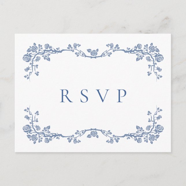 Postal Elegante Vintage Blue French Garden Wedding RSVP (Anverso)