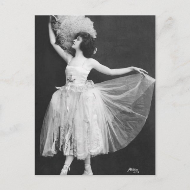 Postal Elegante Vintage Dancer Fotografía Feather Fan (Anverso)