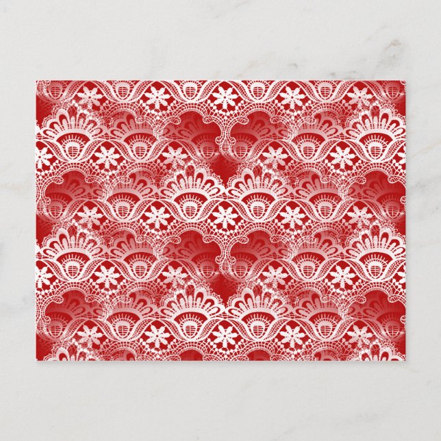 Postal Elegante Vintage Rojo Lace Damasco (Anverso)