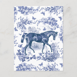 Postal Elegante Vintage Rústico Blue Horse Floral Toile