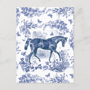 Postal Elegante Vintage Rústico Blue Horse Floral Toile