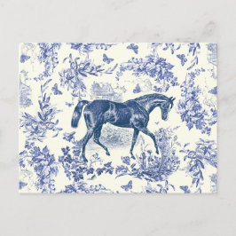 Postal Elegante Vintage Rústico Horse Azul Floral Toile