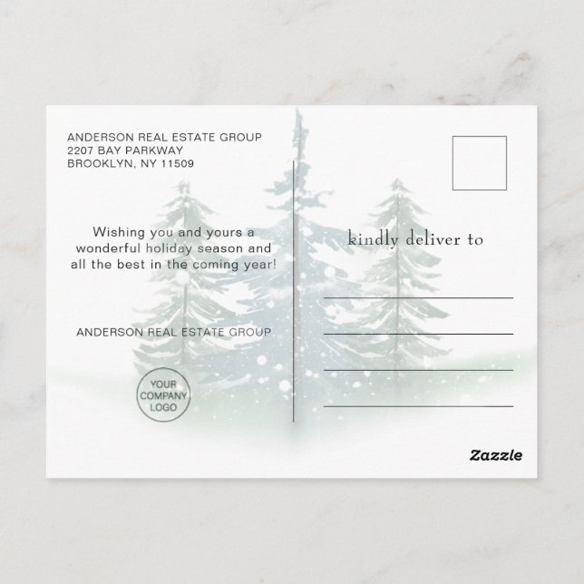 Postal Elegante Watercolor Pine Tree Company (Reverso)