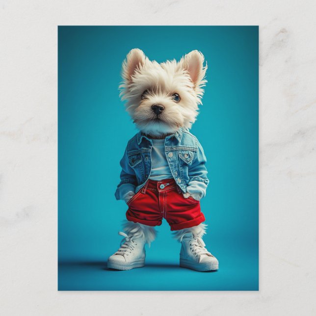 Postal Elegante Westin Pup en Denim y Sneakers (Anverso)