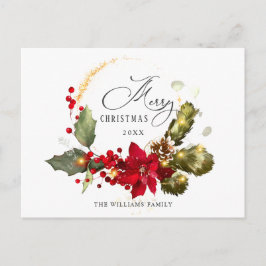 Postal Elegante Wreath Holly Berry Mistletoe Navidades