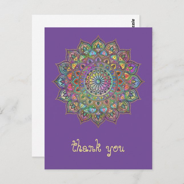 Postal Elegante y colorido Mandala estilo India 1 (Anverso / Reverso)