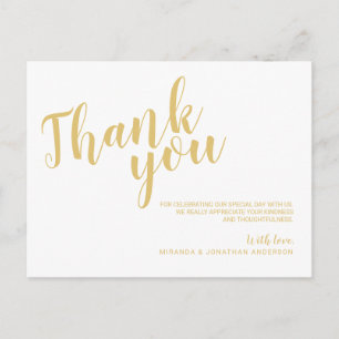 Postal Elegante y elegante Boda blanco y oro gracias