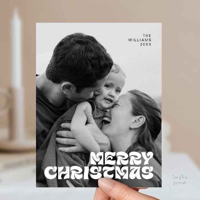 Postal Elegante y elegante Moda de fotos de la familia na (Stylish Elegant, Merry Christmas Family Photo Chic Postcard in Romantic Black White Grey)